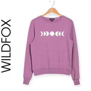 WILDFOX PURPLE MOON PHASES CELESTIAL GRAPHIC LONG SLEEVE CREWNECK SWEATSHIRT NWT